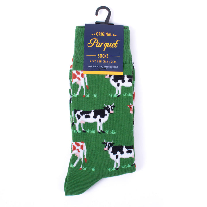 Mens Farmers Cows On Green Field Novelty Socks Cow Farm Socks Mans Country Farmer Socks Cool Great Gift for Dairy Cows Image 3