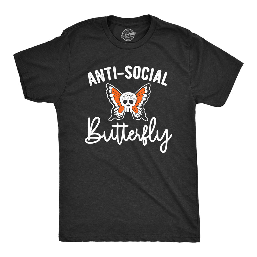 Mens Anti Social Butterfly T Shirt Funny Sarcastic T-shirt Offensive Skull Graphic Cool Tee Image 1