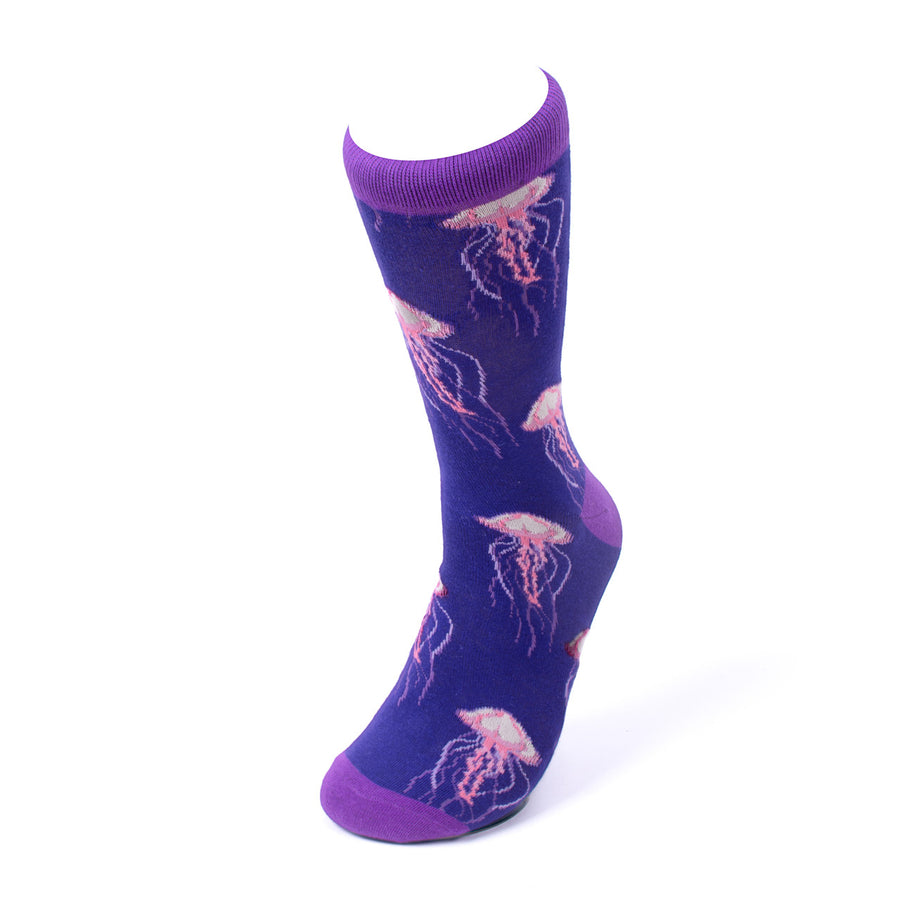 Mens Pink Jelly Fish Novelty Socks Purple Sock Tropical Life Ocean Beach Socks Mans Ocean Jelly Fish Socks Great Gift Image 1