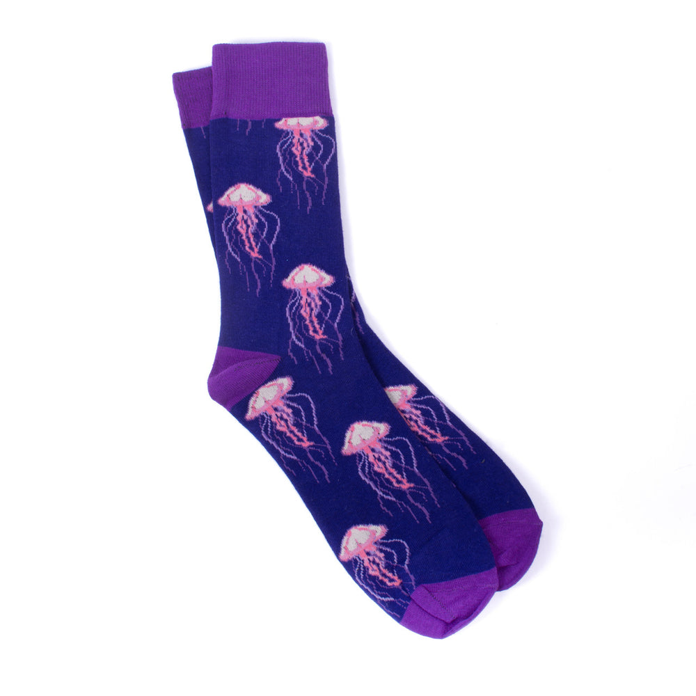 Mens Pink Jelly Fish Novelty Socks Purple Sock Tropical Life Ocean Beach Socks Mans Ocean Jelly Fish Socks Great Gift Image 2
