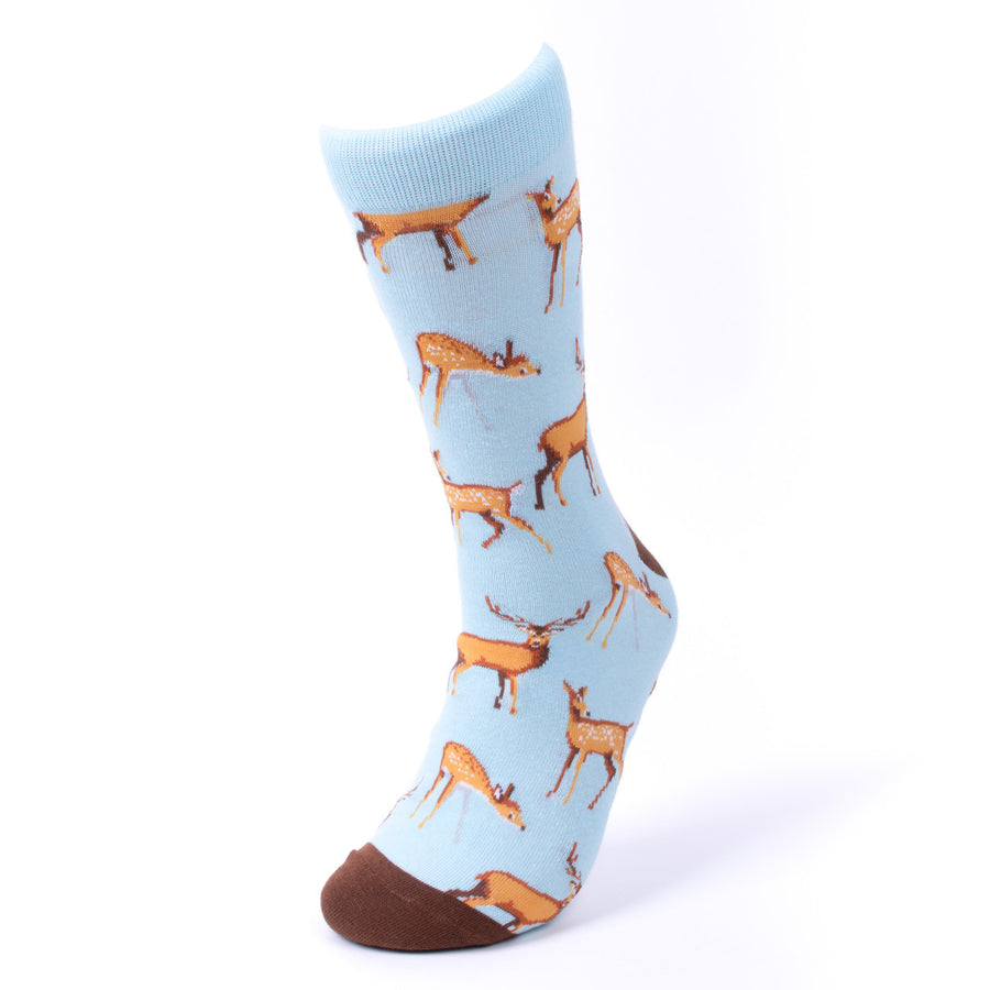 Mens Deer Family Novelty Socks Baby Blue Sock Wildlife Mountains Socks Mans Deers Socks Great Gift Funny Socks Image 1