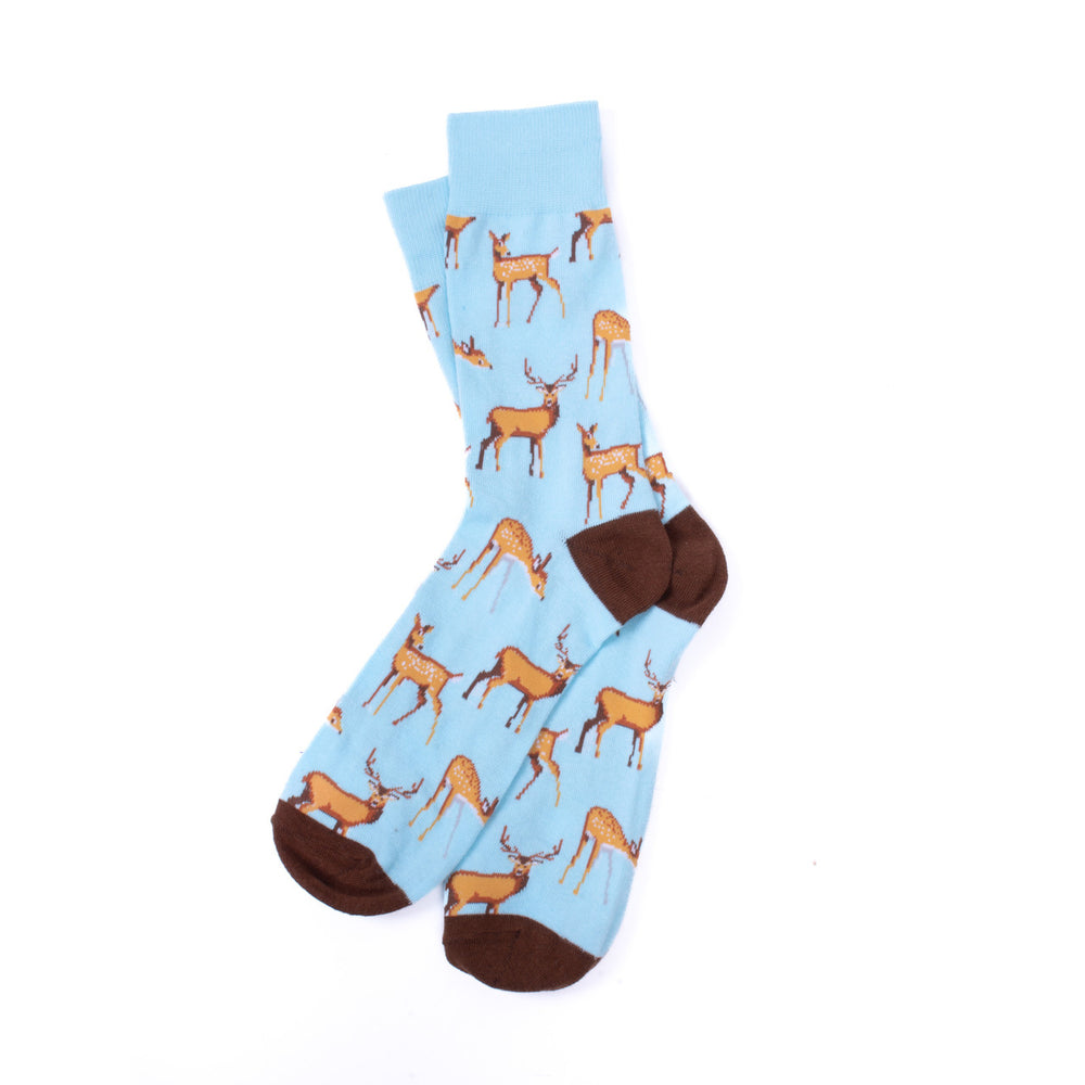 Mens Deer Family Novelty Socks Baby Blue Sock Wildlife Mountains Socks Mans Deers Socks Great Gift Funny Socks Image 2