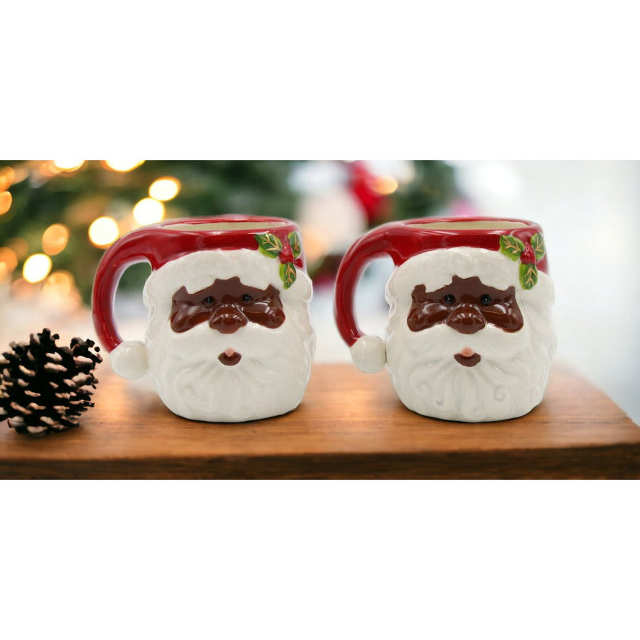 African American Ceramic Santa Mug Set of 2 10 oz Kitchen Image 1