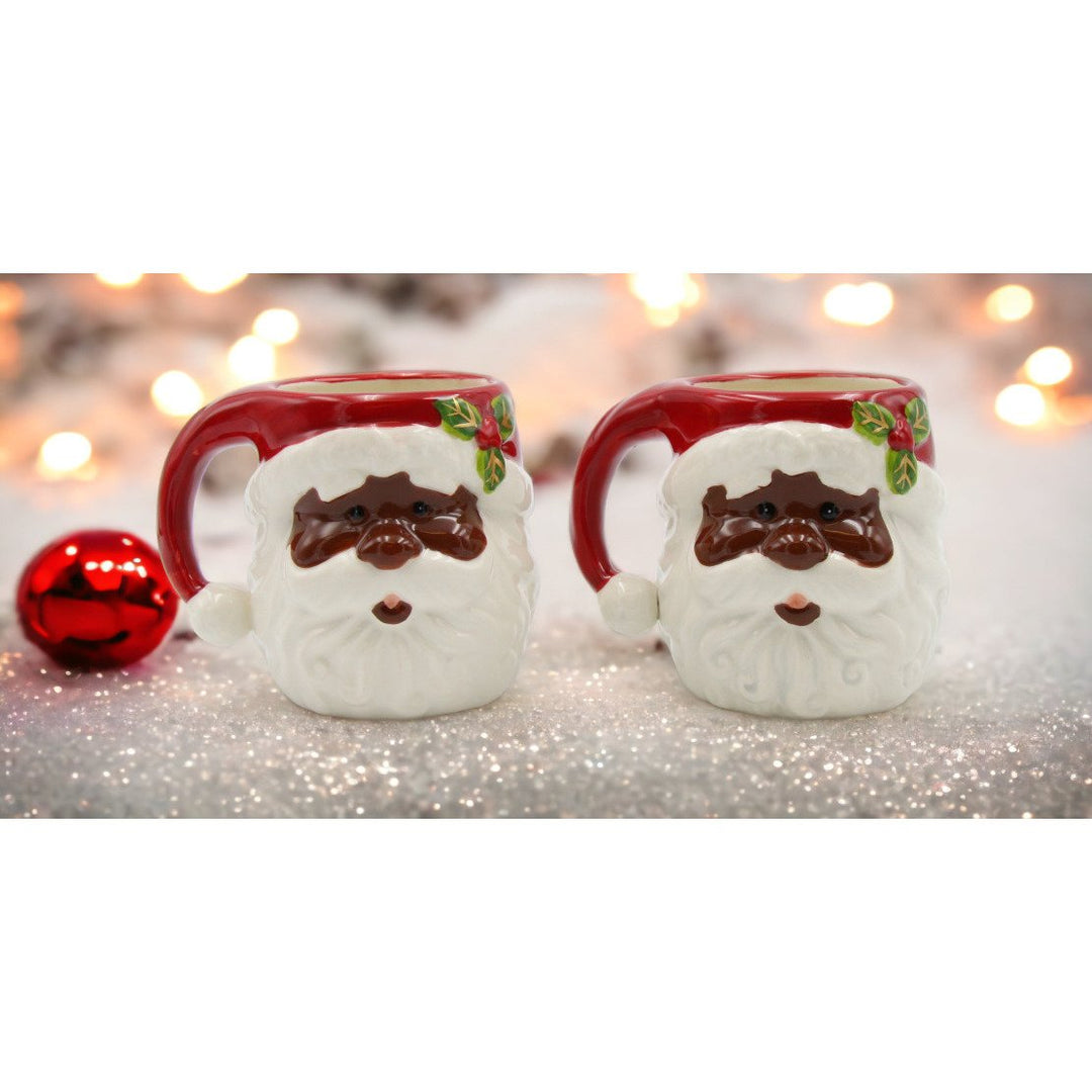 African American Ceramic Santa Mug Set of 2 10 oz Kitchen Image 2