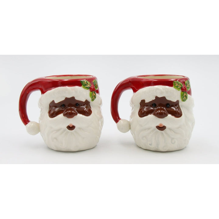 African American Ceramic Santa Mug Set of 2 10 oz Kitchen Image 3