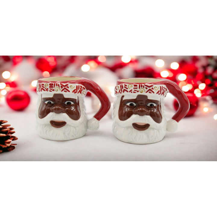 African American Santa Mug Set of 2 Ceramic 14 Oz Kitchen Home Image 1