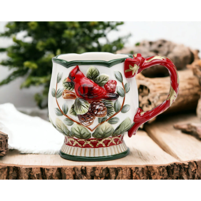 Ceramic Christmas Robin Bird Mugs Set of 4  Mom Image 1