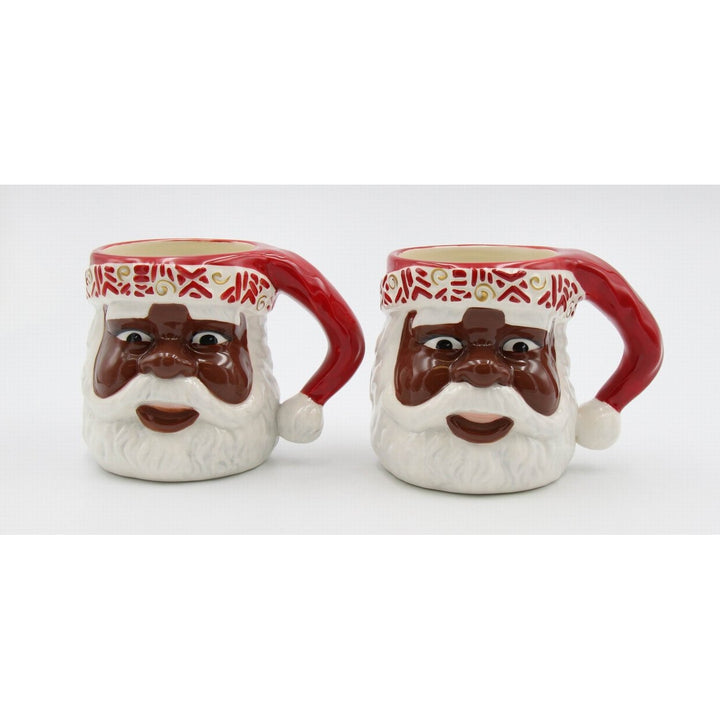 African American Santa Mug Set of 2 Ceramic 14 Oz Kitchen Home Image 2