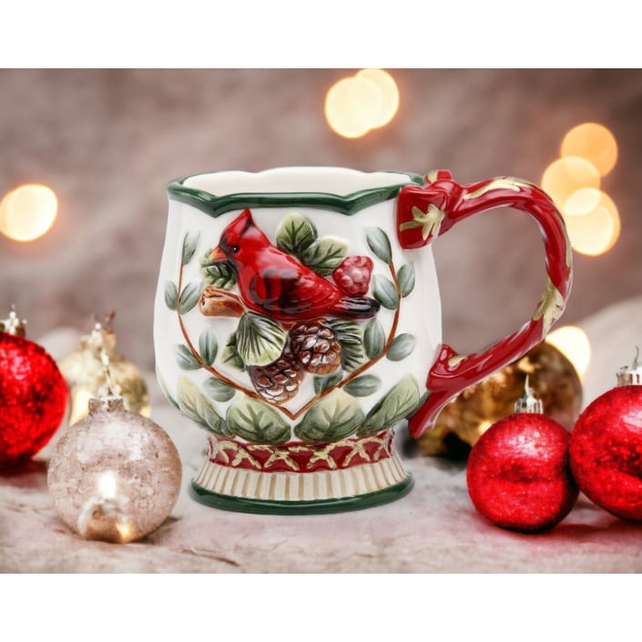 Ceramic Christmas Robin Bird Mugs Set of 4  Mom Image 2