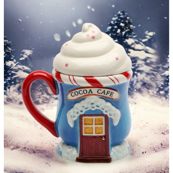 Ceramic Christmas Santas Village Covered Mug 4 7/8" Perfect Holiday Gift Decor Image 1