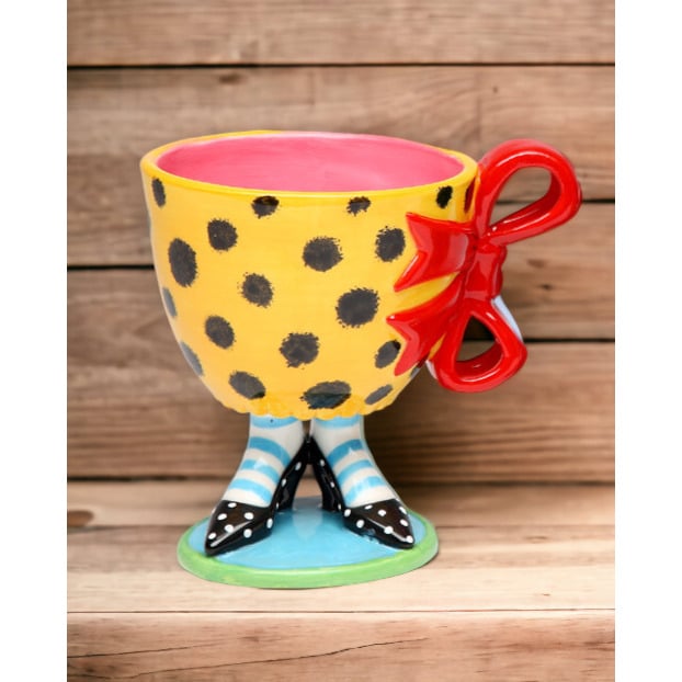 Ceramic Leopard Print Cup Red Bow Black Heels 8 oz Kitchen Gift Image 1