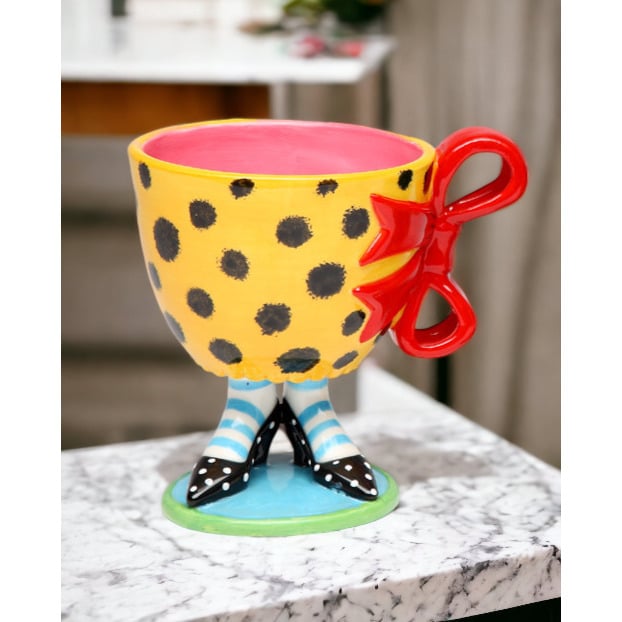 Ceramic Leopard Print Cup Red Bow Black Heels 8 oz Kitchen Gift Image 2