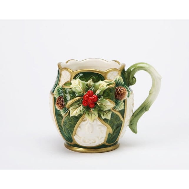 Set of 4 Christmas Ceramic Holly Mugs 12 oz Holiday Image 3