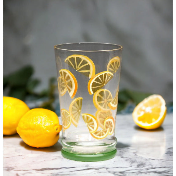 Hand Painted Glass Lemonade Cup 3.33in x 8in  Mom Image 1