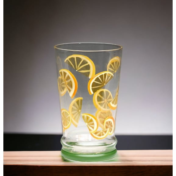 Hand Painted Glass Lemonade Cup 3.33in x 8in  Mom Image 2