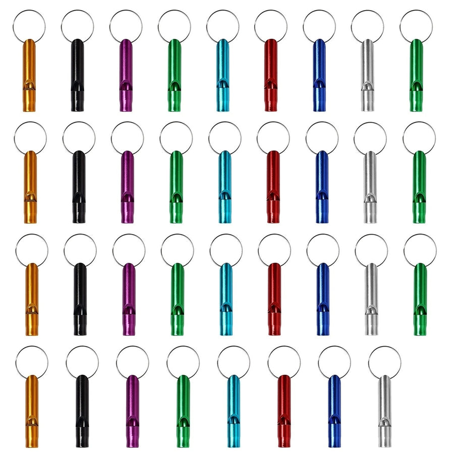 35Pcs Emergency Whistles Extra Loud Aluminum Alloy Whistle with Key Chain Circle Image 1