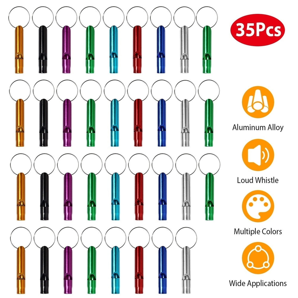 35Pcs Emergency Whistles Extra Loud Aluminum Alloy Whistle with Key Chain Circle Image 2