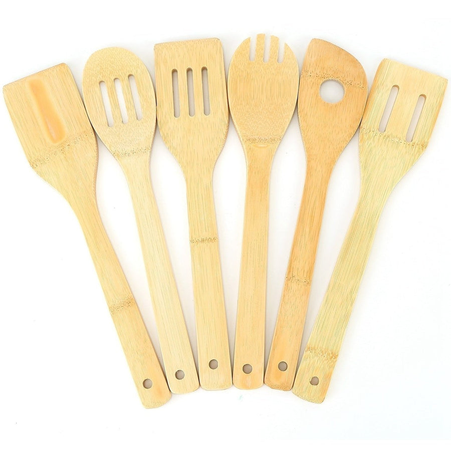 6Pcs Cooking Utensil Bamboo Wooden Spoons Spatula Kitchen Cooking Tools Image 1