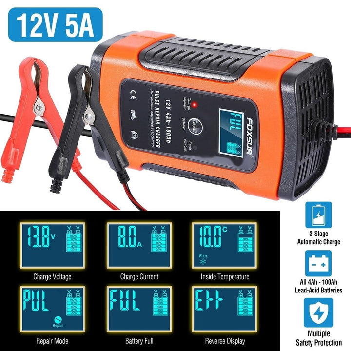 Car Battery Charger 12V 5A LCD Intelligent Auto Motorcycle Boat ATV Recover Pulse Repair Image 2