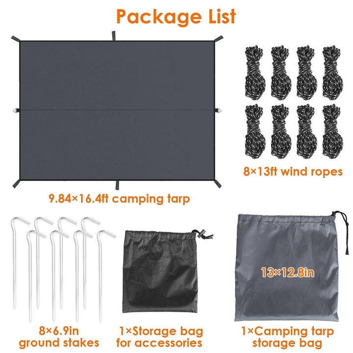 Waterproof Camping Tarp Kit Tent Canopy Rain Fly Awning Shelter for Outdoor Picnic Hammock Hiking Backpacking Travelling Image 2