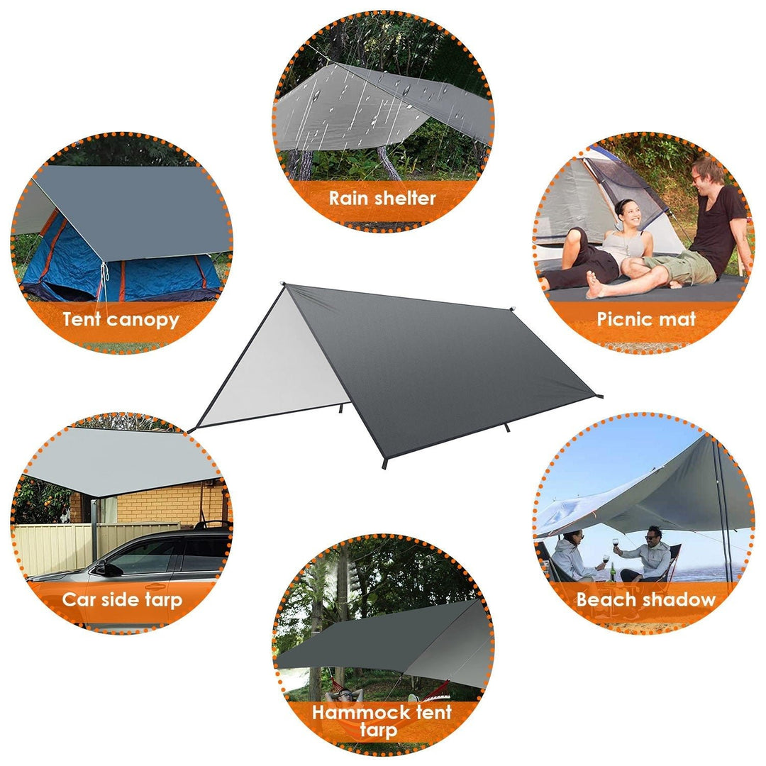 Waterproof Camping Tarp Kit Tent Canopy Rain Fly Awning Shelter for Outdoor Picnic Hammock Hiking Backpacking Travelling Image 4