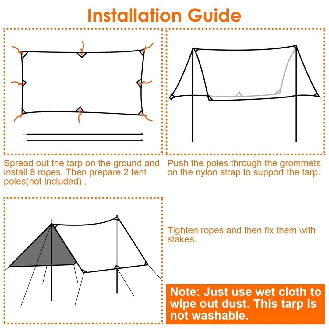 Waterproof Camping Tarp Kit Tent Canopy Rain Fly Awning Shelter for Outdoor Picnic Hammock Hiking Backpacking Travelling Image 6