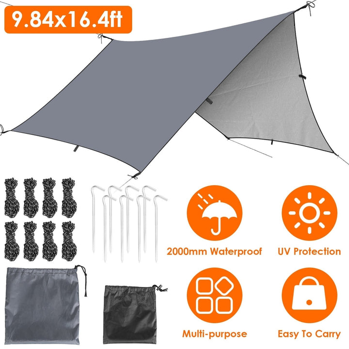 Waterproof Camping Tarp Kit Tent Canopy Rain Fly Awning Shelter for Outdoor Picnic Hammock Hiking Backpacking Travelling Image 10