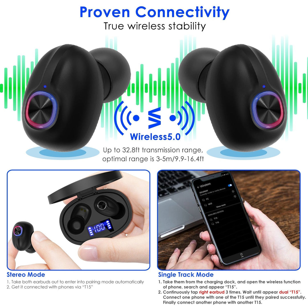 TWS Wireless 5.0 Earbuds In-Ear Stereo Headset Noise Canceling Earphone Headsets with Mic Image 6