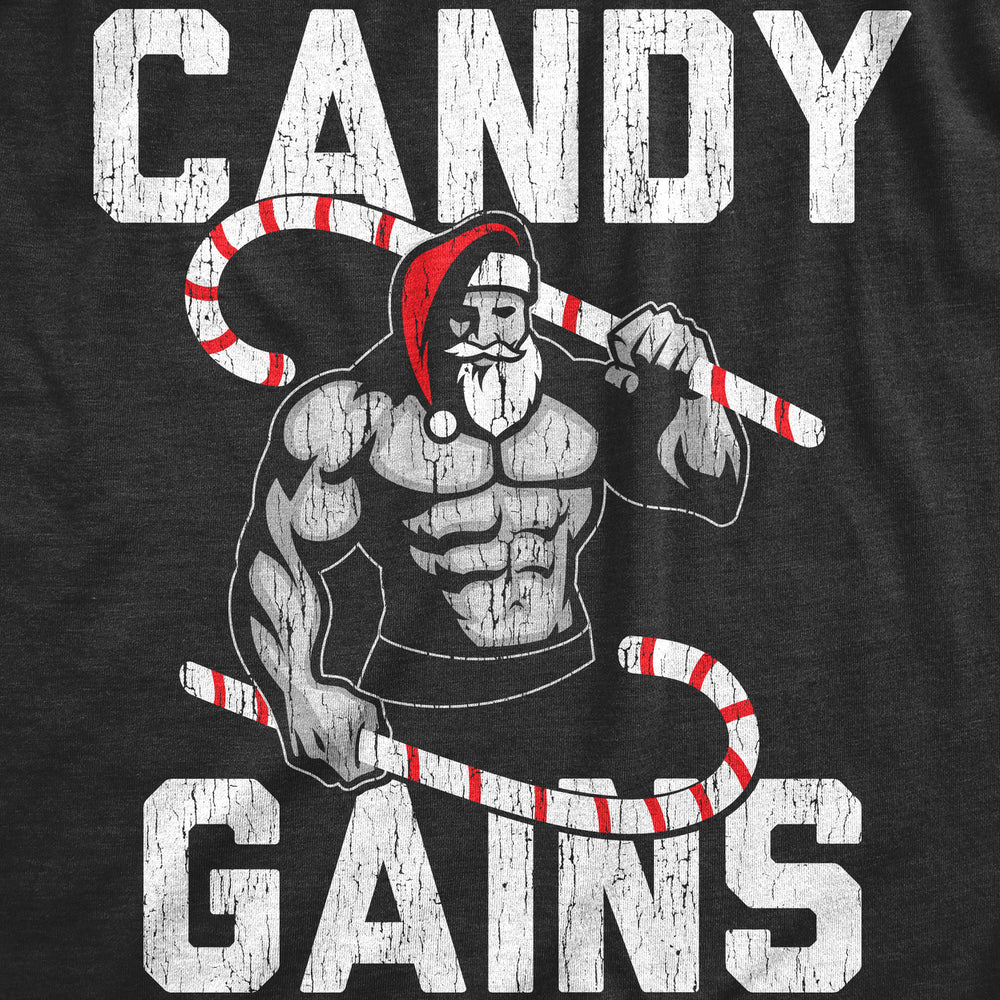 Womens Candy Gains T Shirt Funny Xmas Buff Ripped Santa Claus Workout Joke Tee For Ladies Image 2