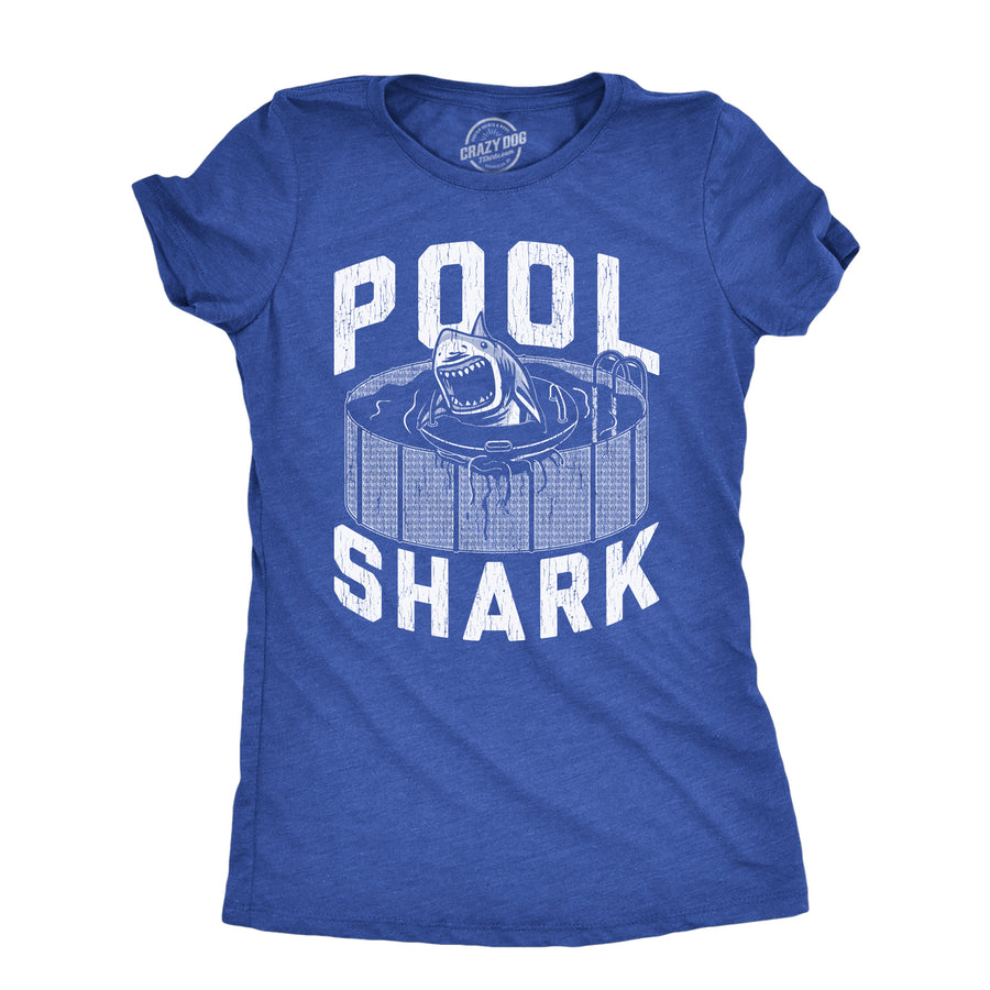 Womens Pool Shark T Shirt Funny Swimming Pools Great White Sharks Joke Tee For Ladies Image 1