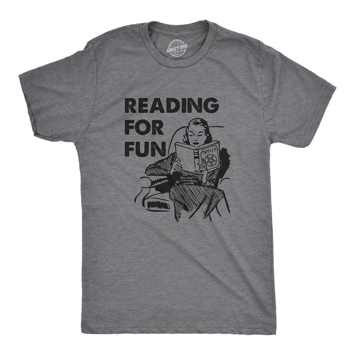 Mens Reading For Fun T Shirt Funny Witch Spell Book Joke Tee For Guys Image 1