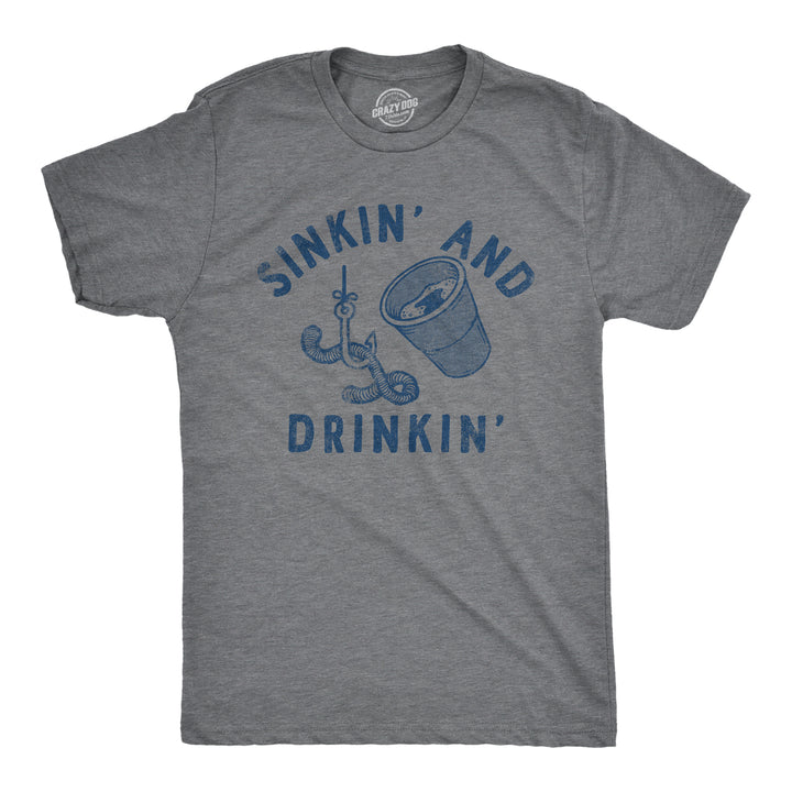 Mens Sinkin And Drinkin T Shirt Funny Fishing Beer Lovers Joke Tee For Guys Image 1