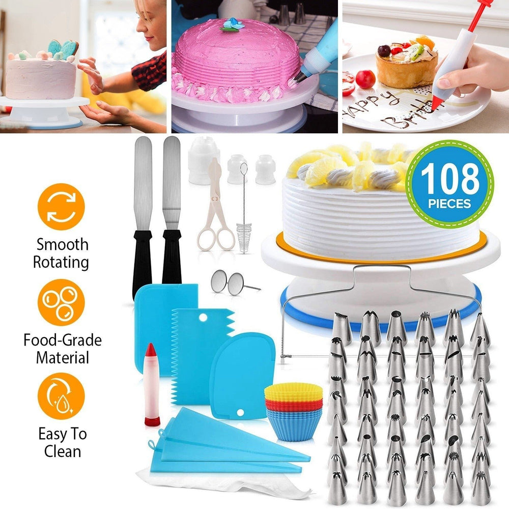 11in Rotating Cake Turntable 108Pcs Cake Decorating Supplies Kit Revolving Cake Table Stand Base Baking Tools Image 2