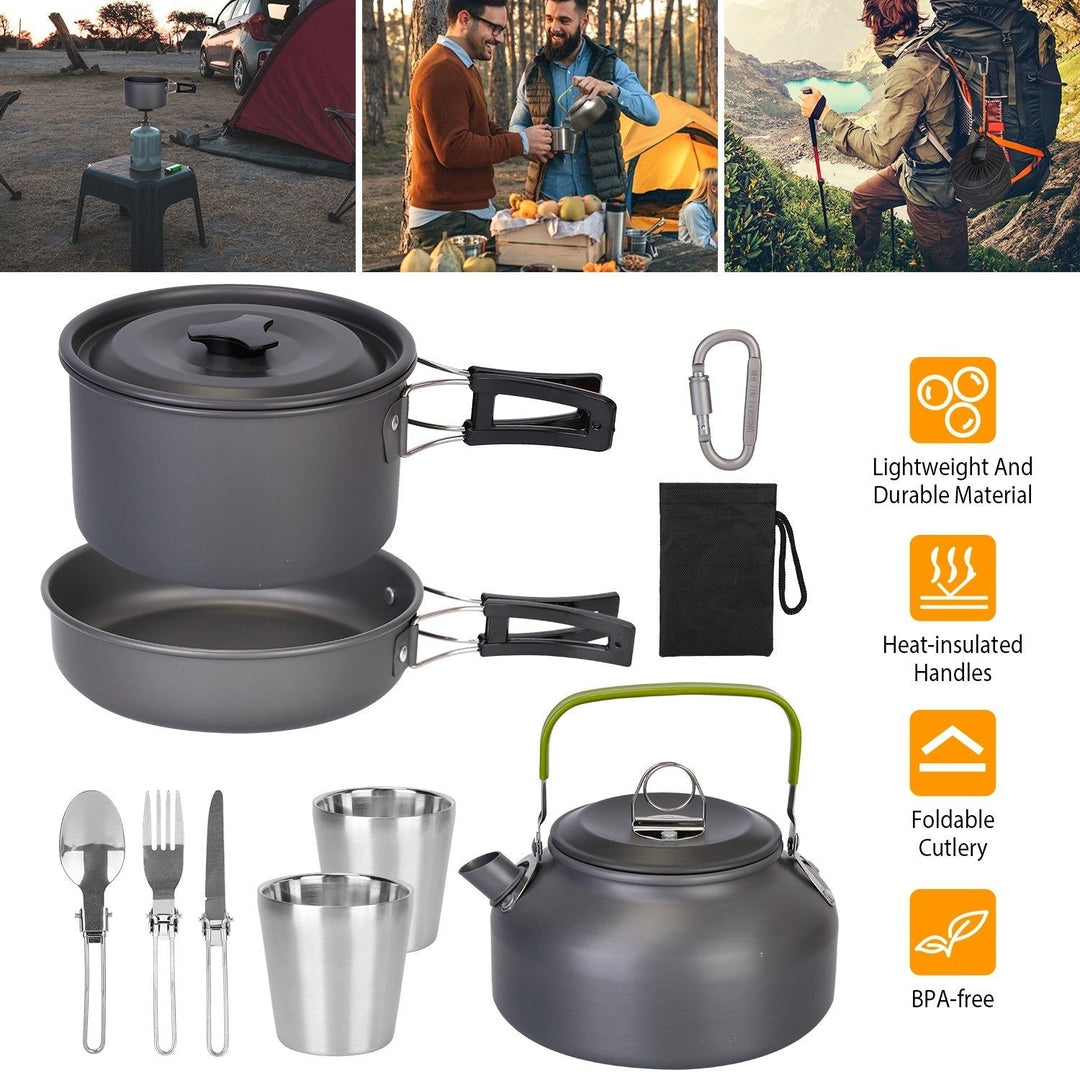 12Pcs Camping Cookware Set Camping Stove Aluminum Pot Pans Kit Image 2