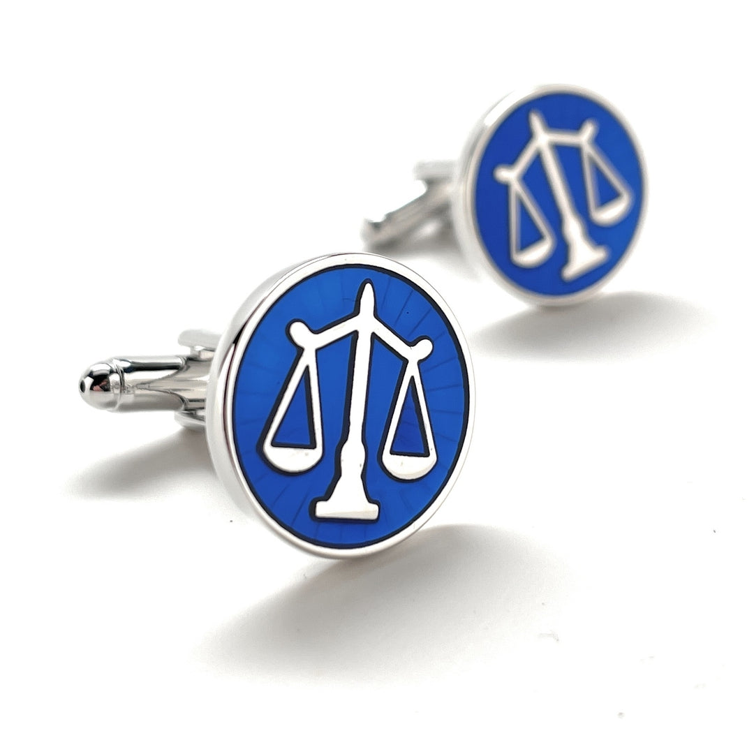 Scales of Justice Cufflinks Blue Enamel Silver Platted Attorney Gift Lawyer Gift Judge Lawyer Svg Cuffs Links Justice Image 1