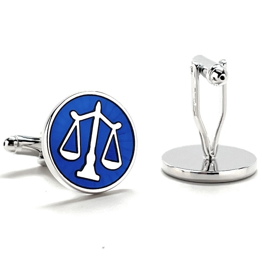 Scales of Justice Cufflinks Blue Enamel Silver Platted Attorney Gift Lawyer Gift Judge Lawyer Svg Cuffs Links Justice Image 2