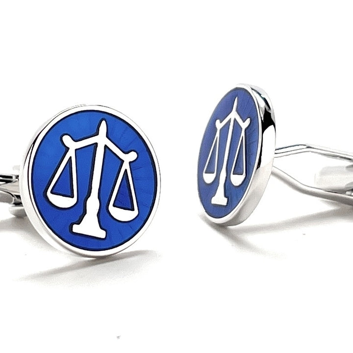 Scales of Justice Cufflinks Blue Enamel Silver Platted Attorney Gift Lawyer Gift Judge Lawyer Svg Cuffs Links Justice Image 3