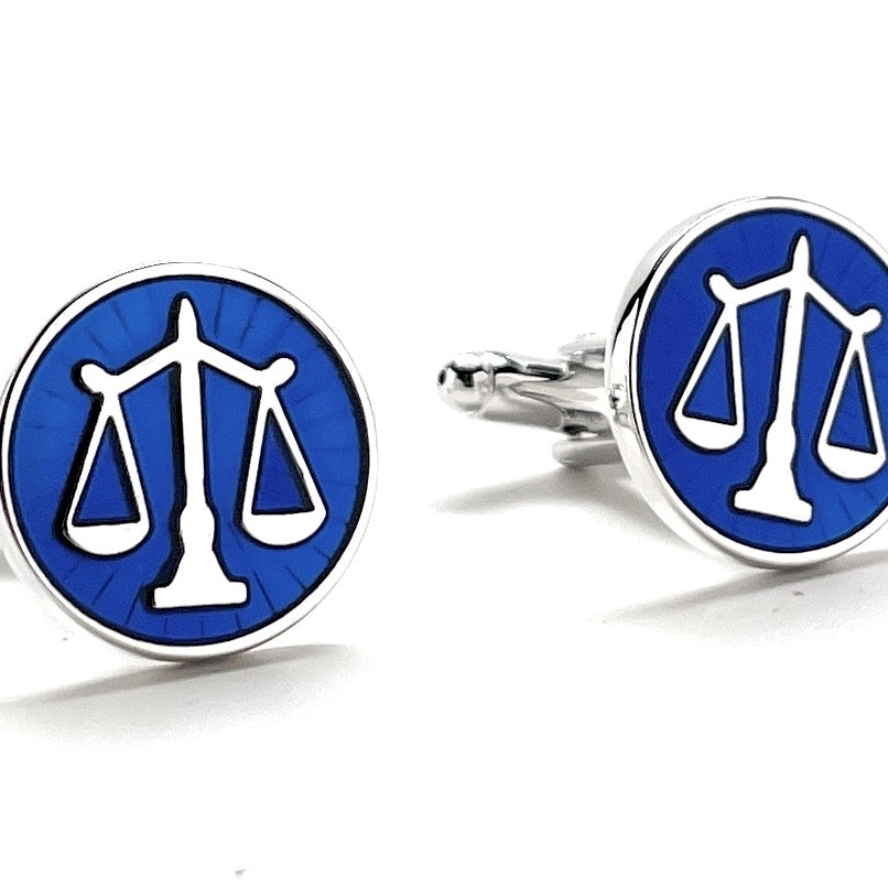 Scales of Justice Cufflinks Blue Enamel Silver Platted Attorney Gift Lawyer Gift Judge Lawyer Svg Cuffs Links Justice Image 4