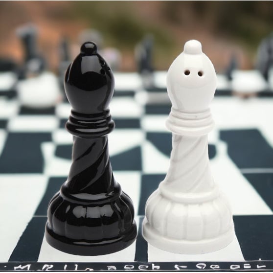 Ceramic Black and White Bishop Chess Pieces Salt and Pepper Shakers 1.5 inch Image 2