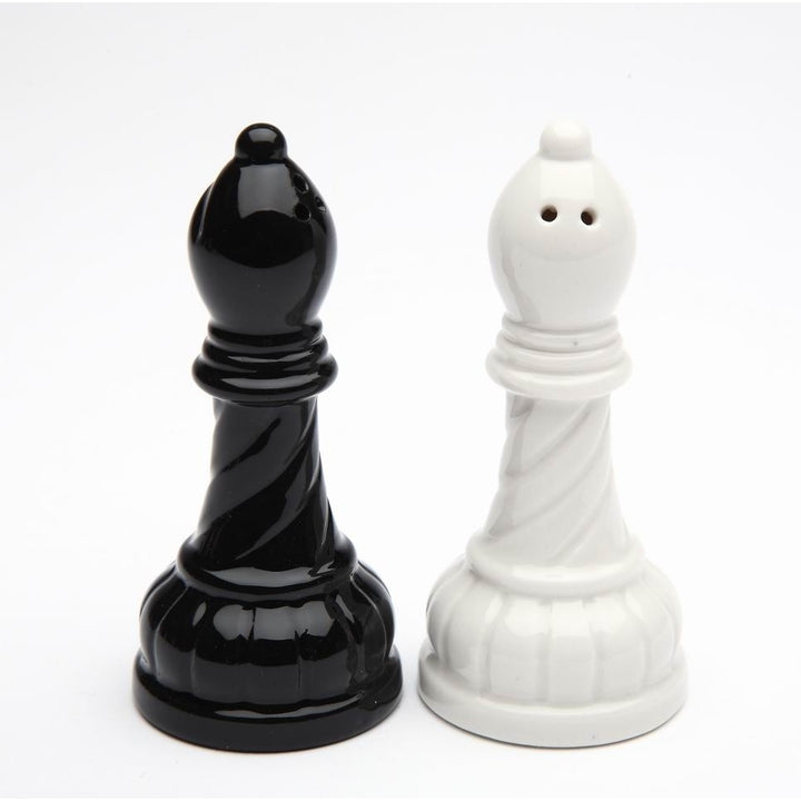 Ceramic Black and White Bishop Chess Pieces Salt and Pepper Shakers 1.5 inch Image 3