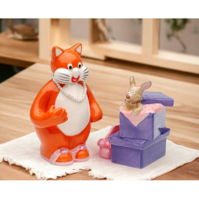 Ceramic Cat and Mouse Salt and Pepper Shakers Gift for Cat Image 1