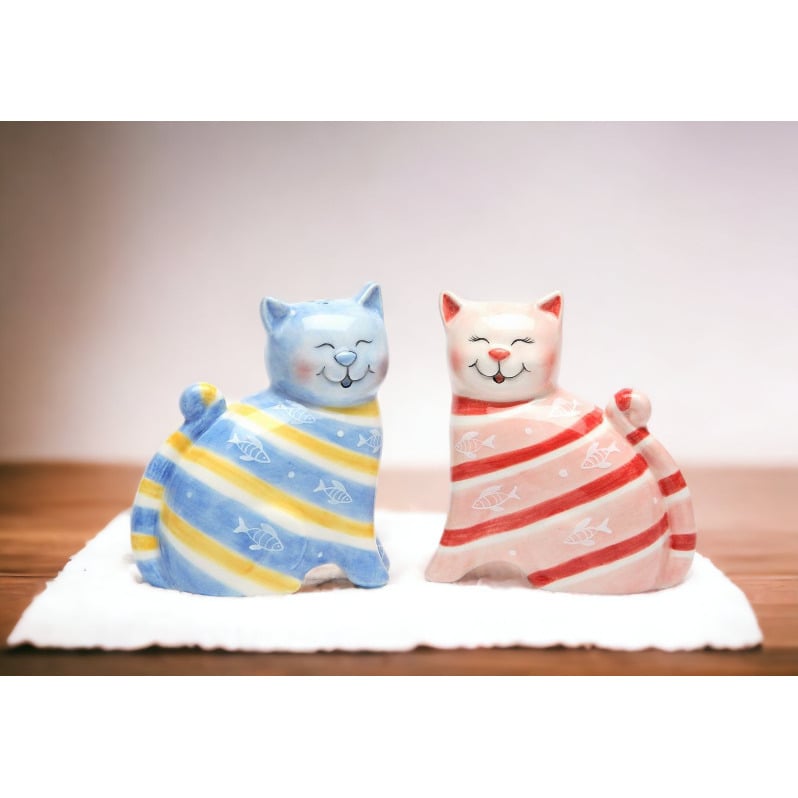 Ceramic Cat Salt and Pepper Shakers Gift for Cat Lovers 2.75" Image 1