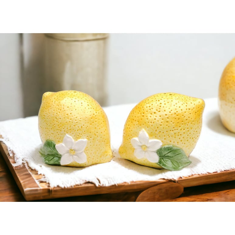 Hand Painted Ceramic Lemon Salt and Pepper Shakers 3.5 Inch Gift Image 1