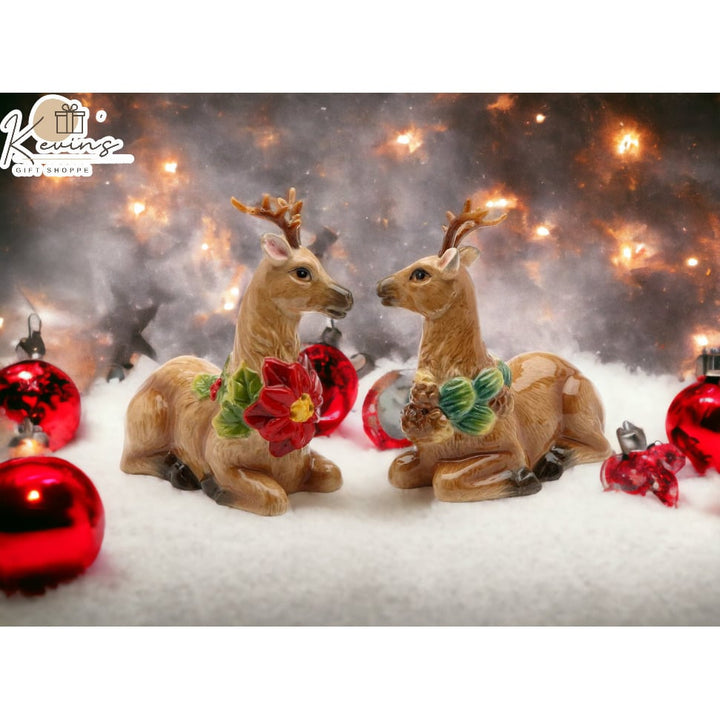 Hand Painted Ceramic Christmas Reindeer Salt Pepper Shakers Gift Image 1