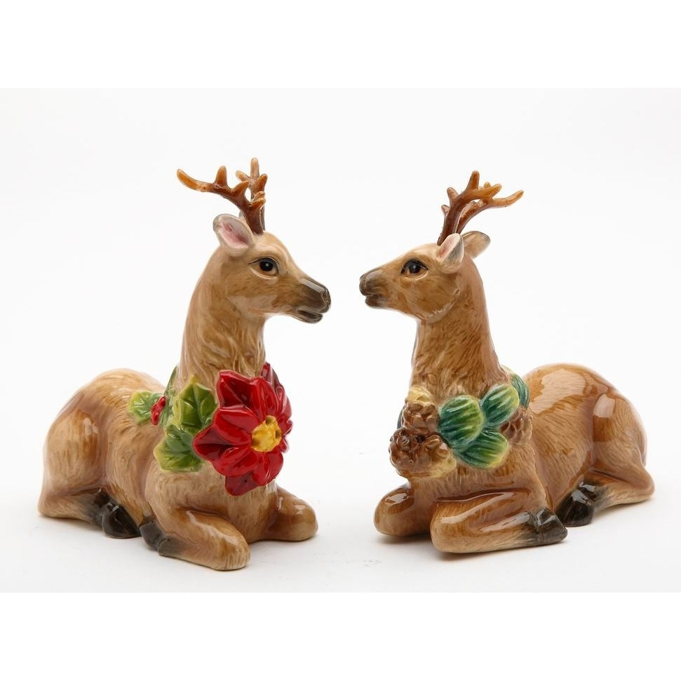 Hand Painted Ceramic Christmas Reindeer Salt Pepper Shakers Gift Image 3