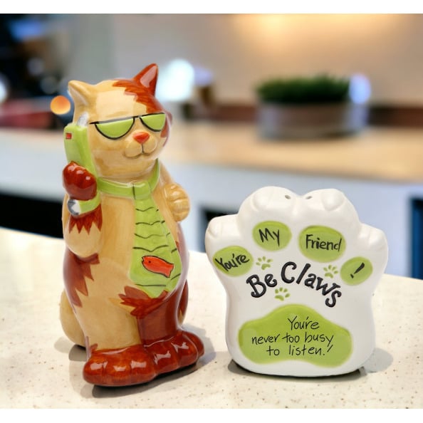 Ceramic Cat Salt and Pepper Shakers Youre Never Too Busy Gift Image 1