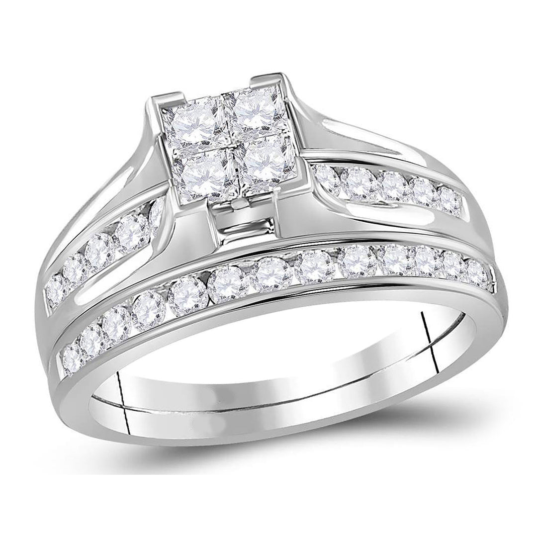 1.00 Carat (Color I-JI2) Princess Cut Diamond Engagement Ring Wedding Set in 14K White Gold Image 1