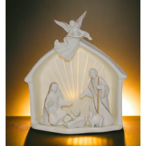 Kevins Gift Shoppe Ceramic Holy Family Nativity Scene with Angel LED Nightlight Image 1