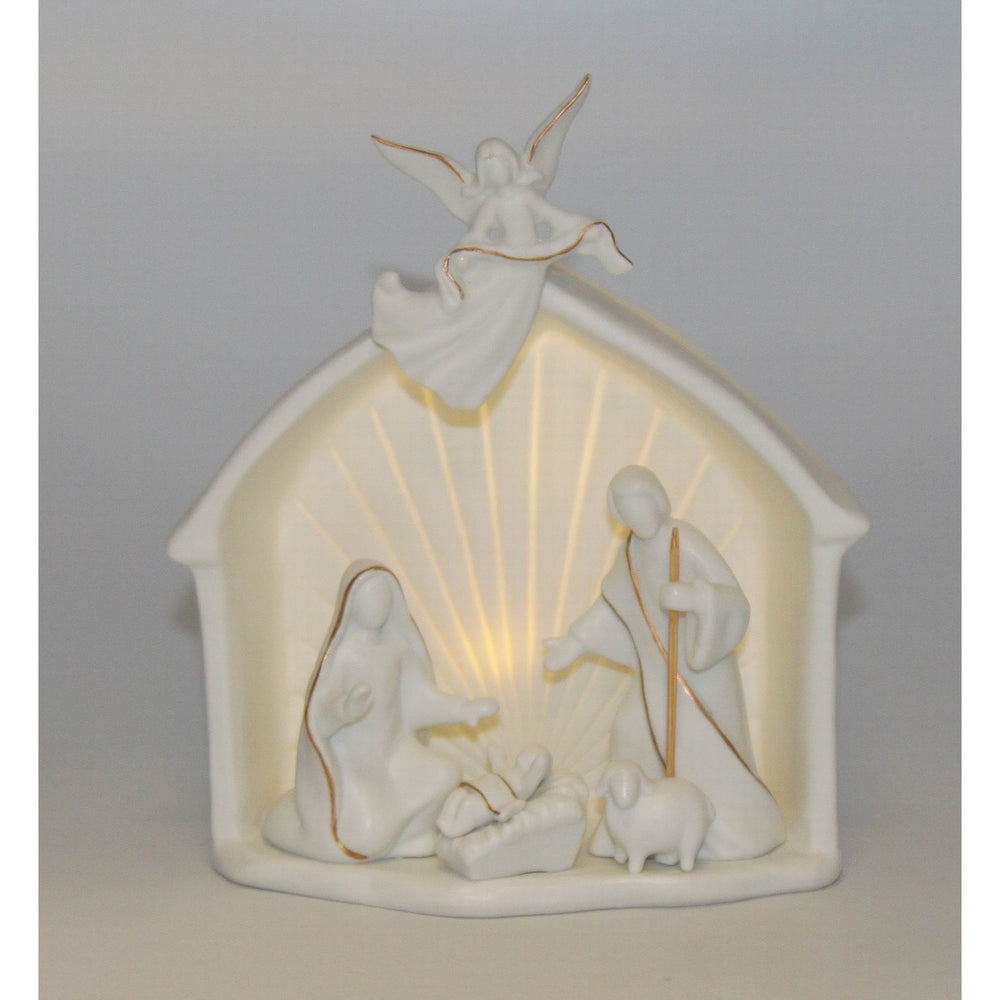 Kevins Gift Shoppe Ceramic Holy Family Nativity Scene with Angel LED Nightlight Image 2