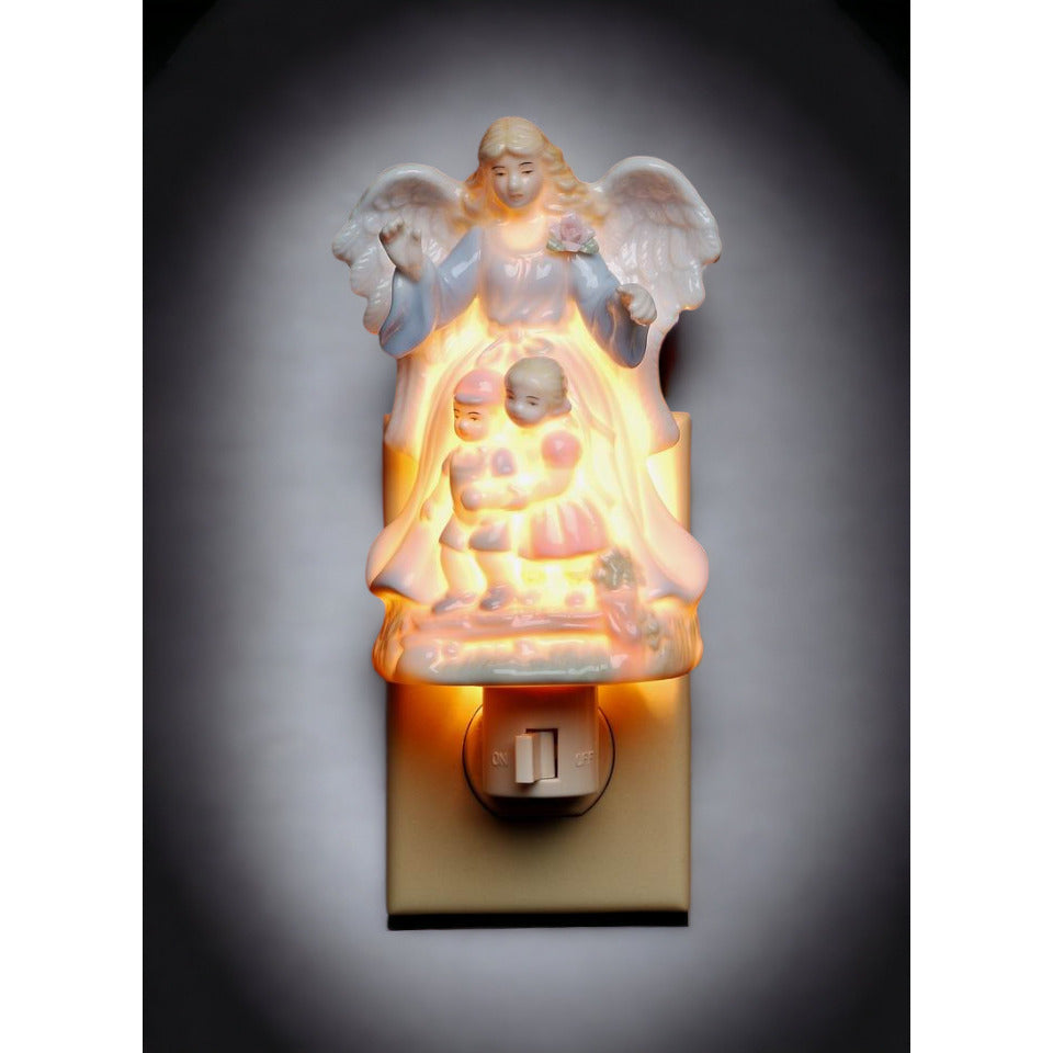 Ceramic Lighted Guardian Angel Nightlight 6 Inch Religious Gift Image 1